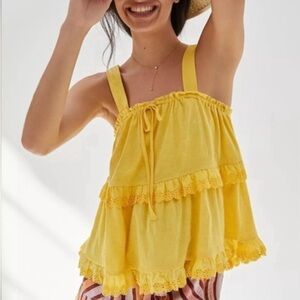 Anthropologie | Ingrid Tiered Eyelet Tank Yellow Primary Canary Farmer's Market